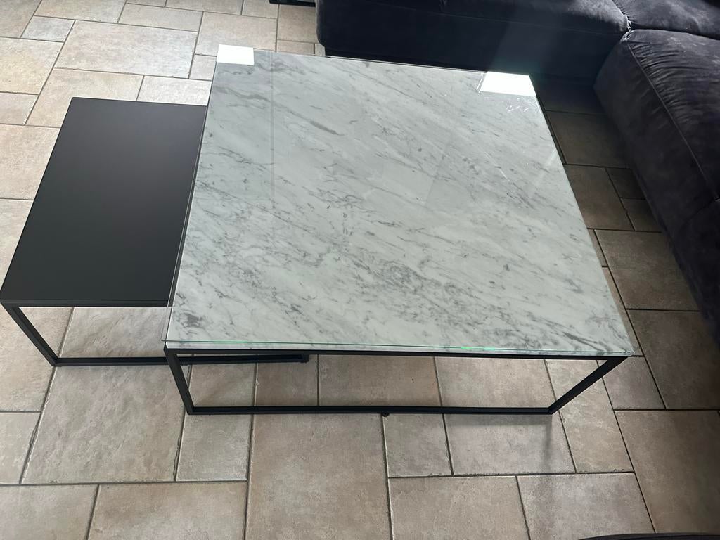 Montel salontafel set marmer en kunststof 2 stuks, Huis en Inrichting, Tafels | Salontafels, Ophalen, Kunststof, Gebruikt, Vierkant
