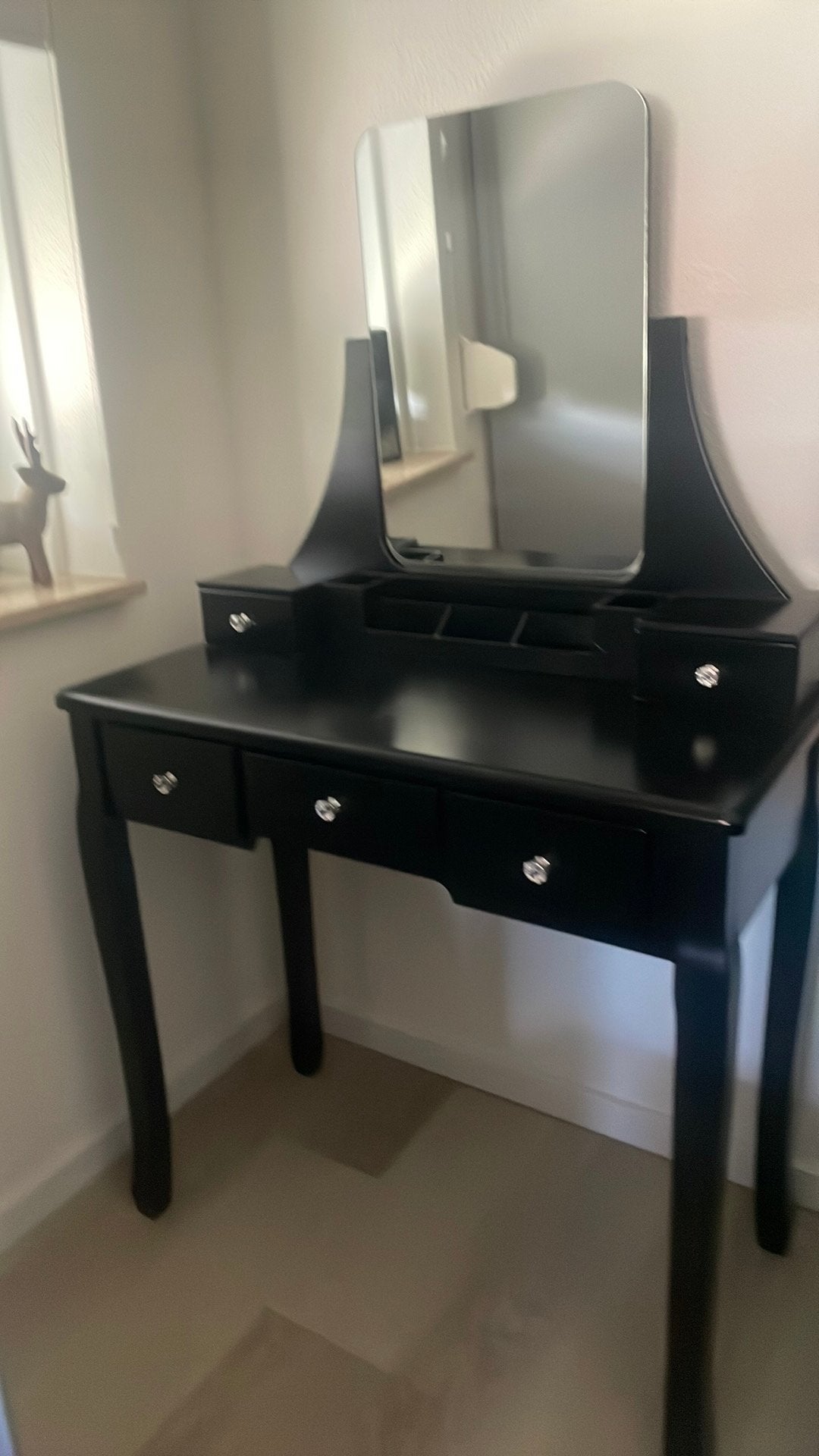 Zwarte kaptafel met spiegel, Huis en Inrichting, Tafels | Kaptafels, Ophalen, Gebruikt, 100 tot 150 cm, 50 tot 100 cm