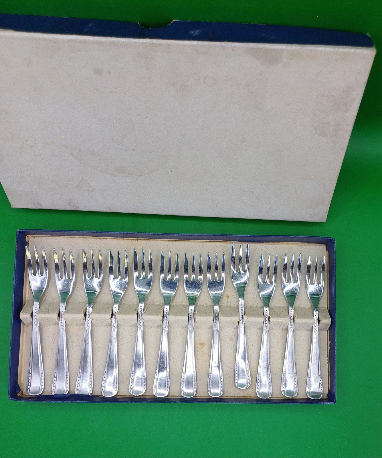 Vintage Art Deco 12 delig verzilverde gebaksvorkjes, Ophalen of Verzenden