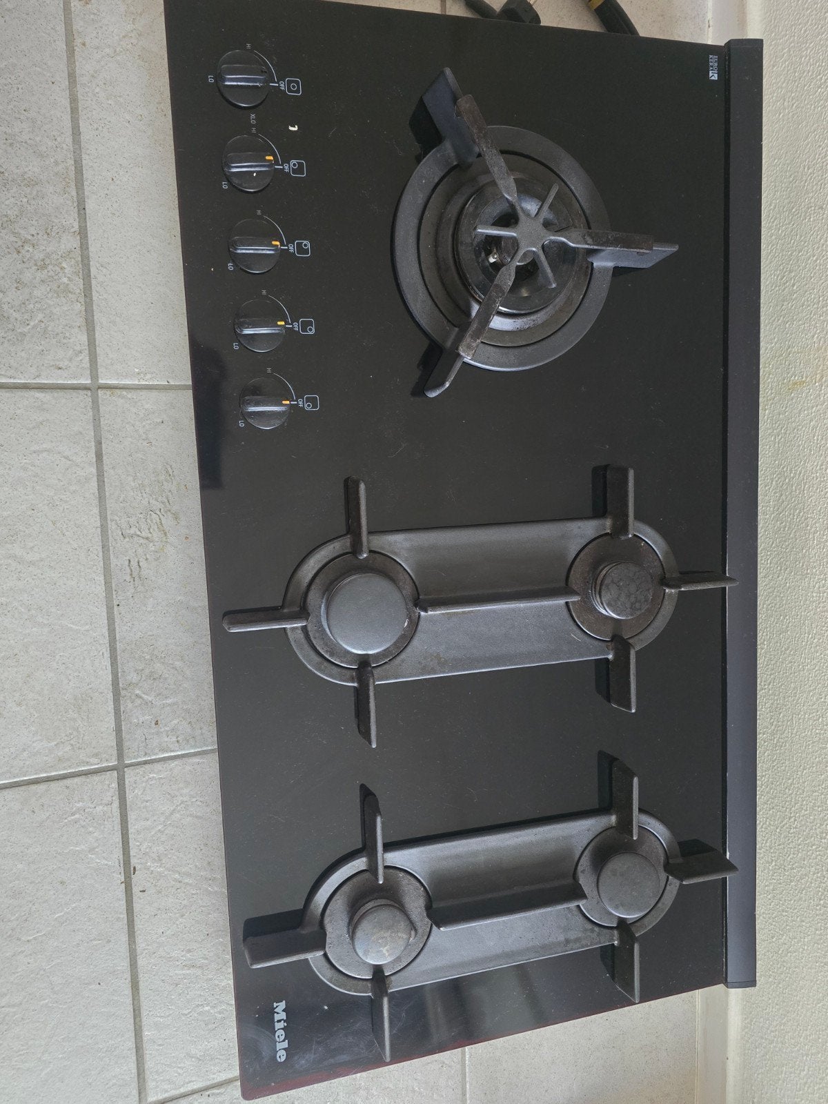 Miele Gas Kookplaat met Glasplaat - 90x51cm, Witgoed en Apparatuur, Kookplaten, Ophalen, Gebruikt, 4 kookzones, Inbouw