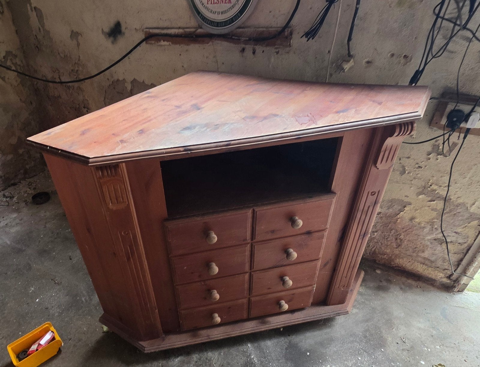 Geloogd grenen hoekkast tv meubel. 79x79 x 82 lxbxh, Ophalen of Verzenden