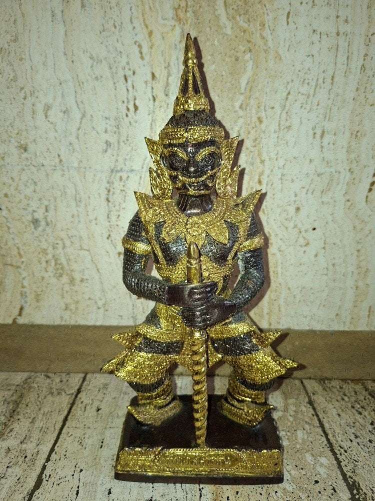 Brons beeld van Thao Wessuwan, bekende Thaise tempelwachter, Ophalen, Gepatineerd, Brons, 20 - 50 cm