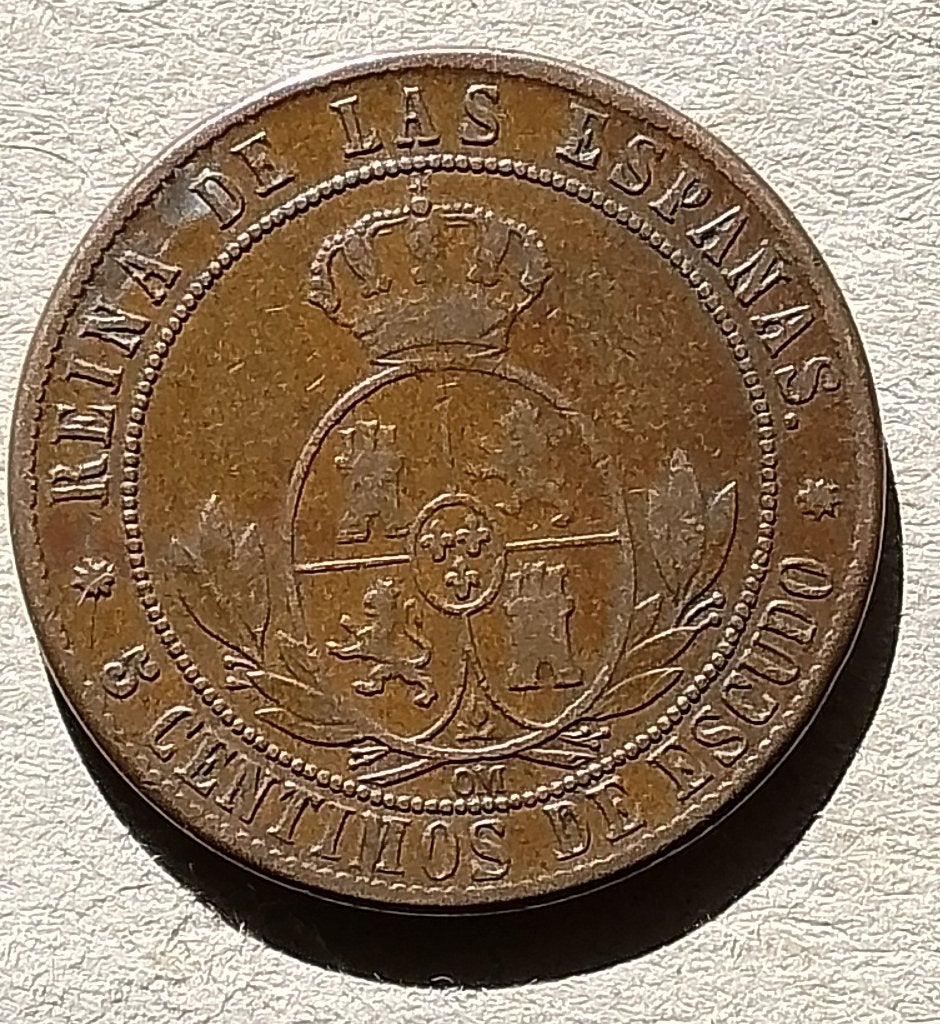 Spanje, 5 centavos 1867 OM 8-puntige ster., Ophalen of Verzenden, Overige landen, Losse munt