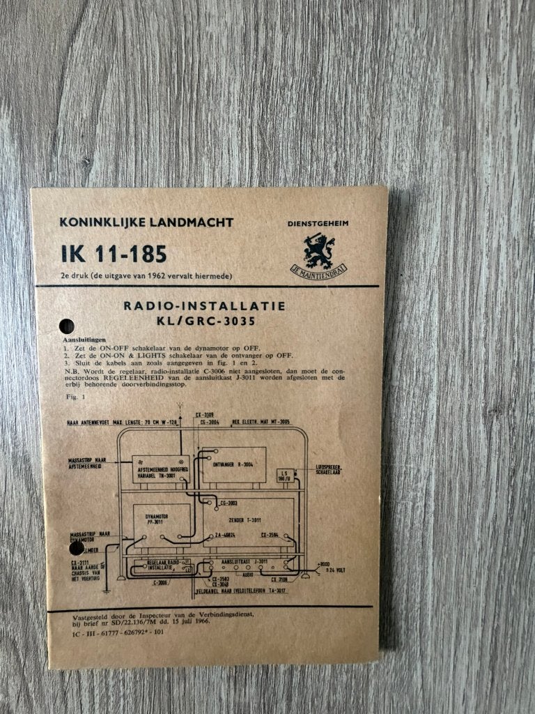 Landmacht Instructie kaart radio installatie KL/GRC-3035, Ophalen of Verzenden, Landmacht, Nederland, Boek of Tijdschrift
