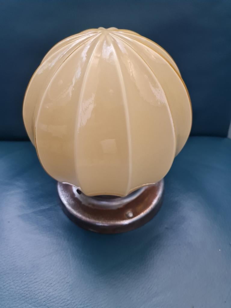 Vintage art deco Plafondlamp met glazen Kap, Ophalen of Verzenden