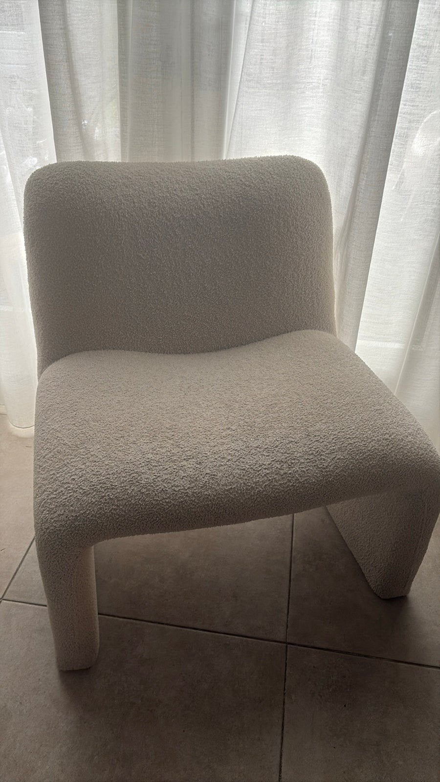 Fauteuil Kate Karwei Moderne Bouclé Fauteuil - Crème, Ophalen, 75 tot 100 cm, Zo goed als nieuw, Stof