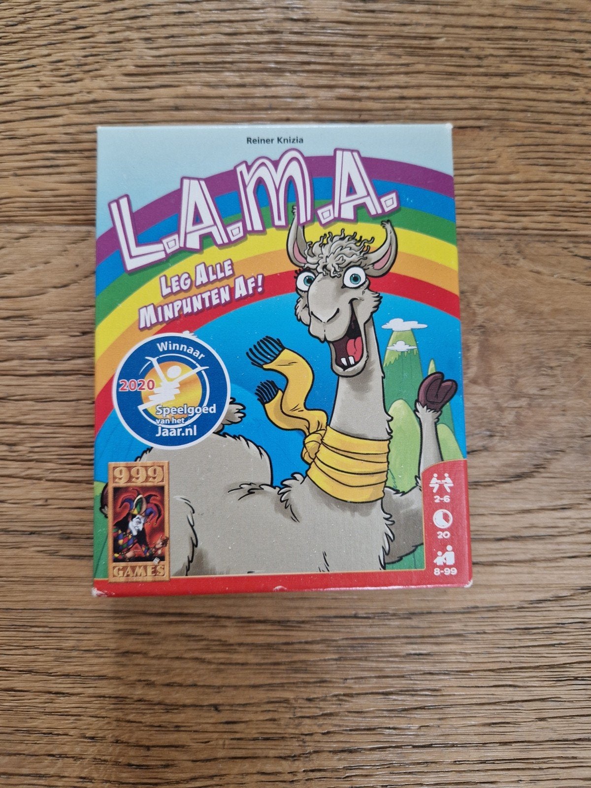 L.A.M.A. kaartspel van 999 Games - Speelgoed van het Jaar!, Hobby en Vrije tijd, Drie of vier spelers, Ophalen of Verzenden, Zo goed als nieuw