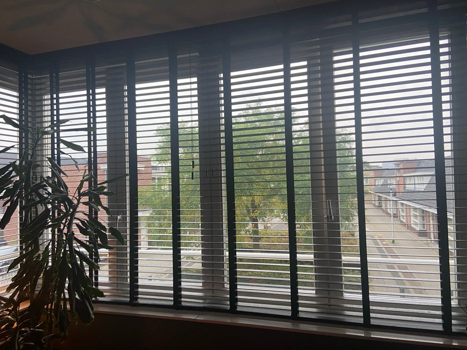 6 Houten Luxaflex Jaloezieën Zwart met Houtnerf 5 cm, Ophalen, Jaloezie, Zwart, Hout