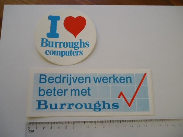 sticker oud PC COMPUTER Burroughs love retro 2x, Verzenden, Zo goed als nieuw, Bedrijf of Vereniging
