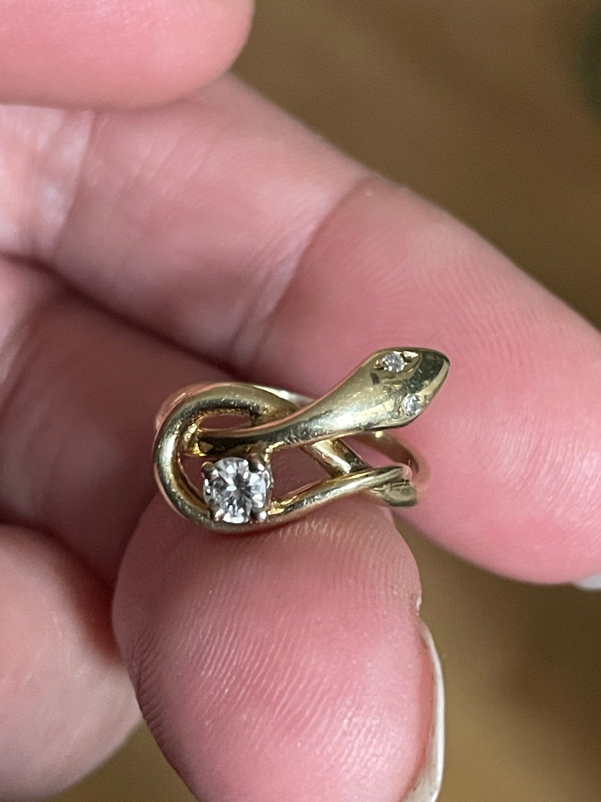 Prachtige kostbare 14 k gouden slangering met diamanten, Ophalen of Verzenden, Nvt, Dame, Nvt