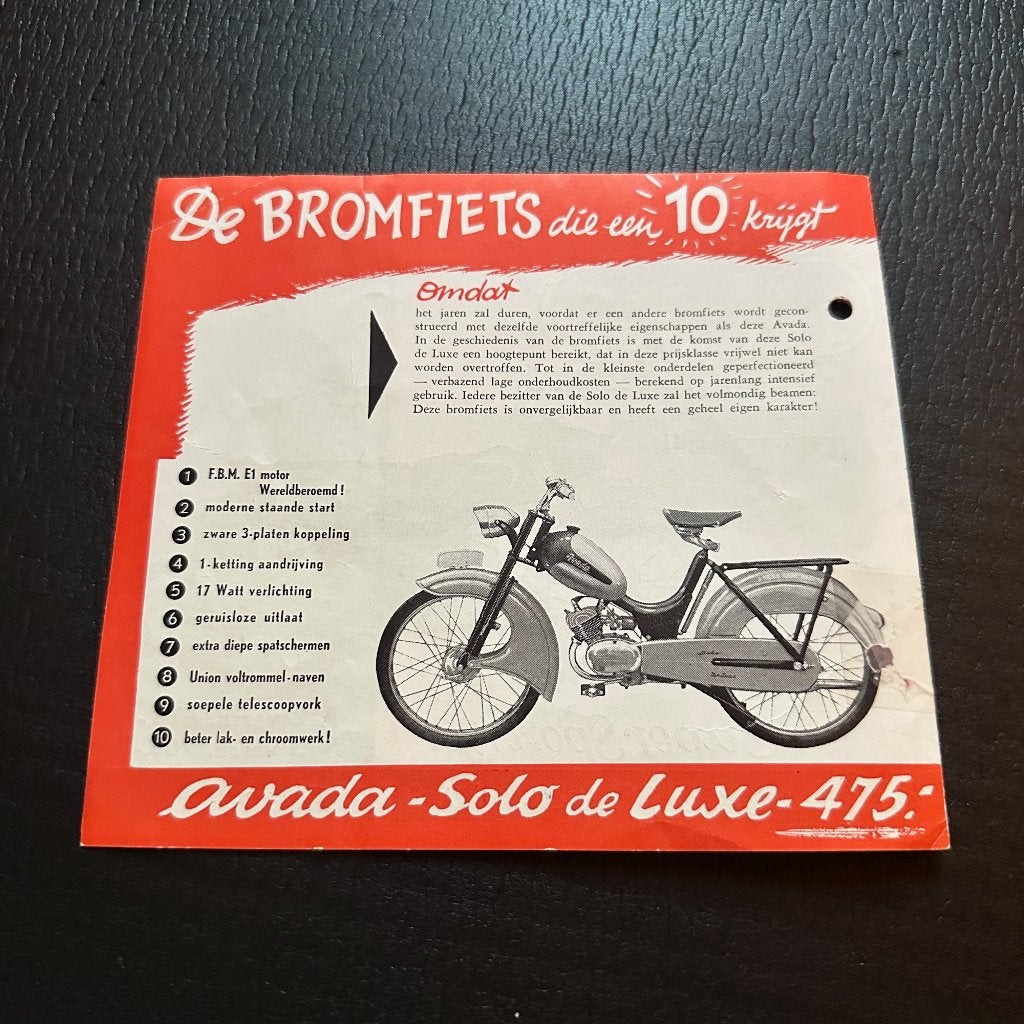 #1) AVADA Super Sport 1961 Bromfiets Folder, Verzenden, Gelezen, Folder