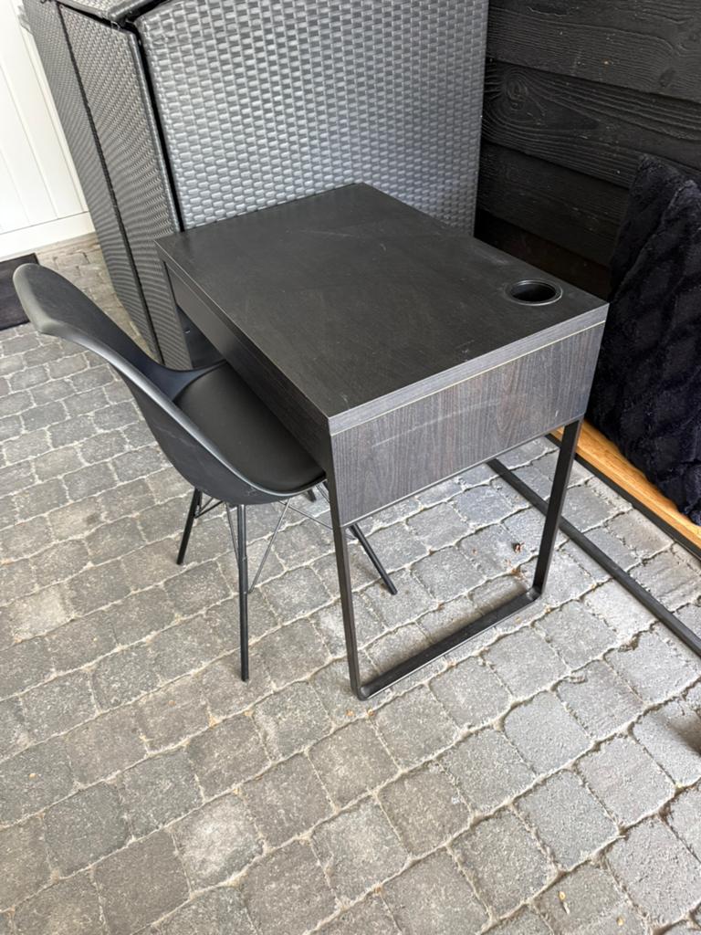 Zwarte Bureau met stoel, Huis en Inrichting, Bureaus, Ophalen, Zo goed als nieuw