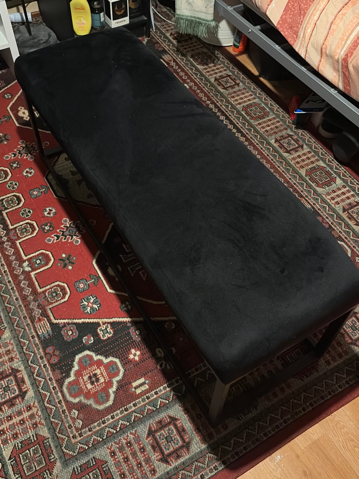 Zwart fluwelen bankje - 120x43x39cm, Ophalen, Minder dan 50 cm, Gebruikt, 100 tot 125 cm