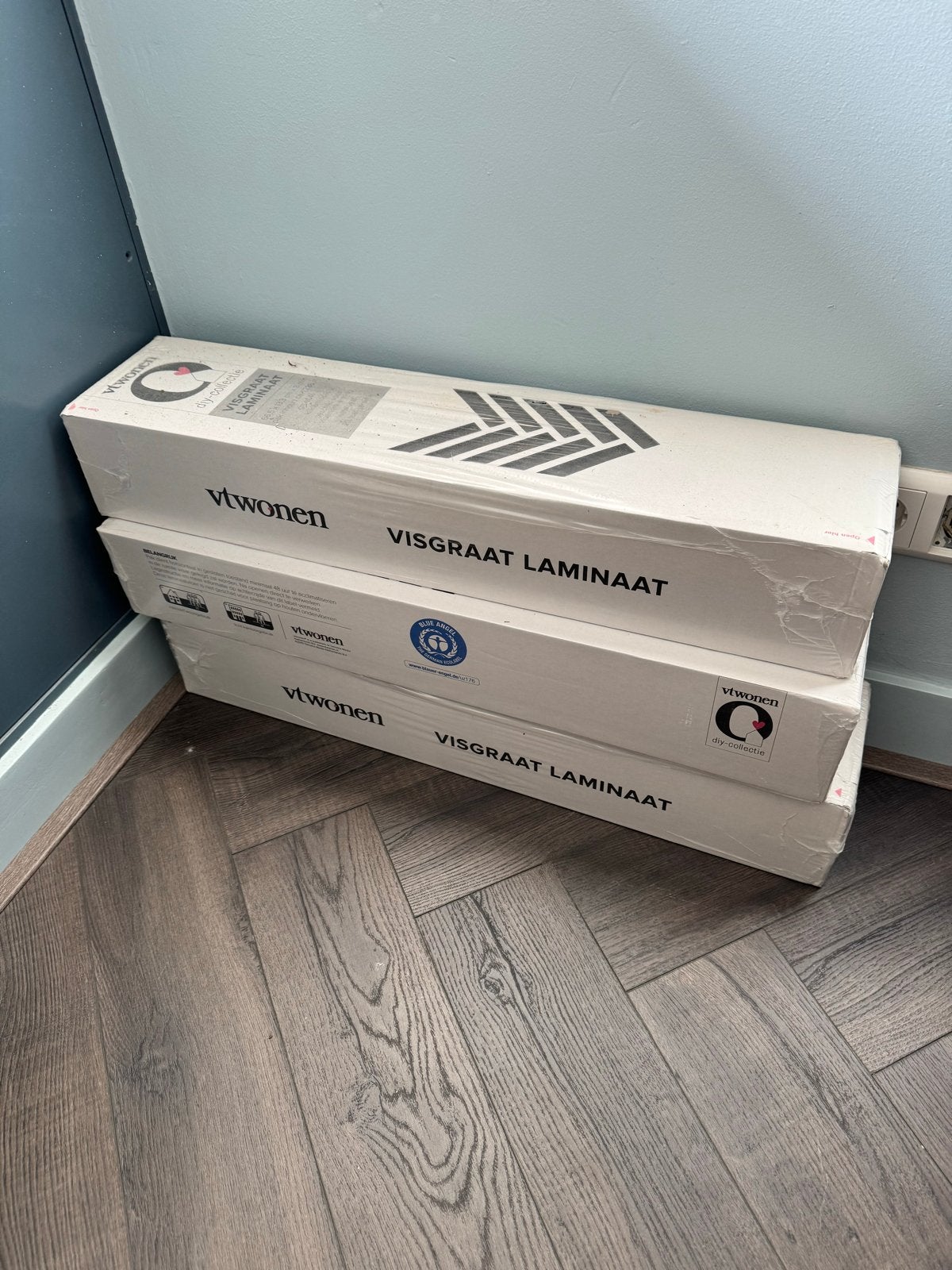 VT Wonen Kliklaminaat Visgraat Donker Bruin (3 pakken), Ophalen, 50 tot 150 cm, Nieuw, Minder dan 5 m²