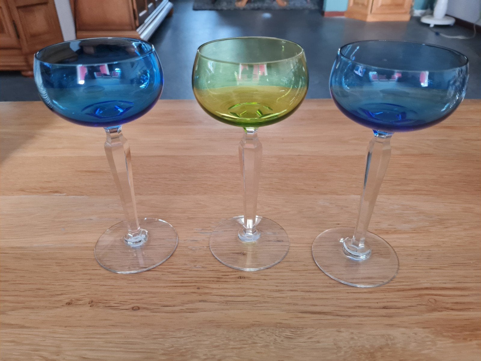 Set van 3 Vintage Gekleurde Wijnglazen, Ophalen of Verzenden