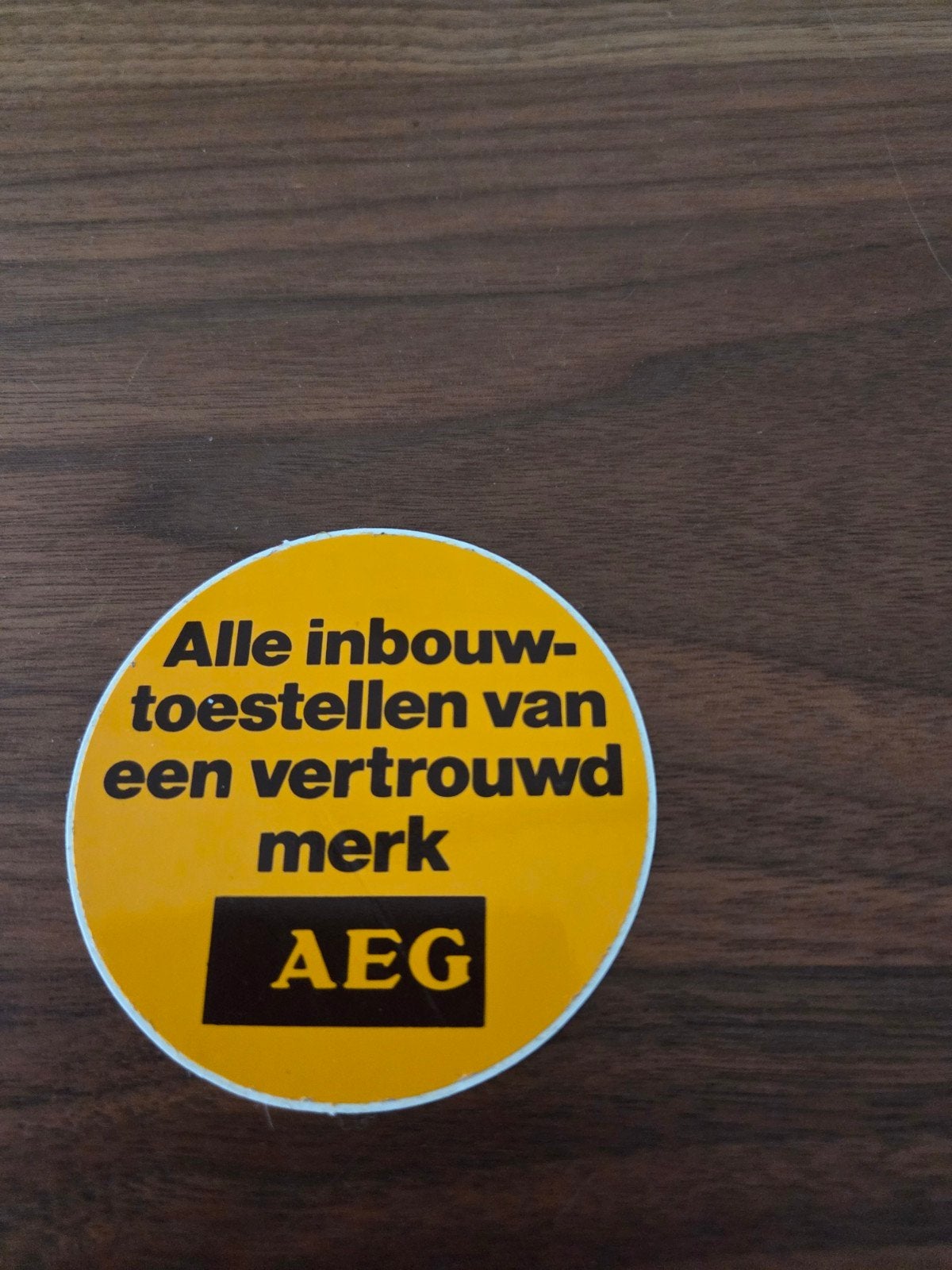 11763 Vintage AEG Sticker - Alle inbouwtoestellen van een ve, Verzamelen, Ophalen of Verzenden