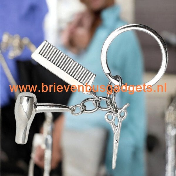 Sleutelhanger kapper: kam, föhn en schaar, Overige typen, Nieuw, Www.brievenbusgadgets.nl, Www.brievenbusgadgets.nl