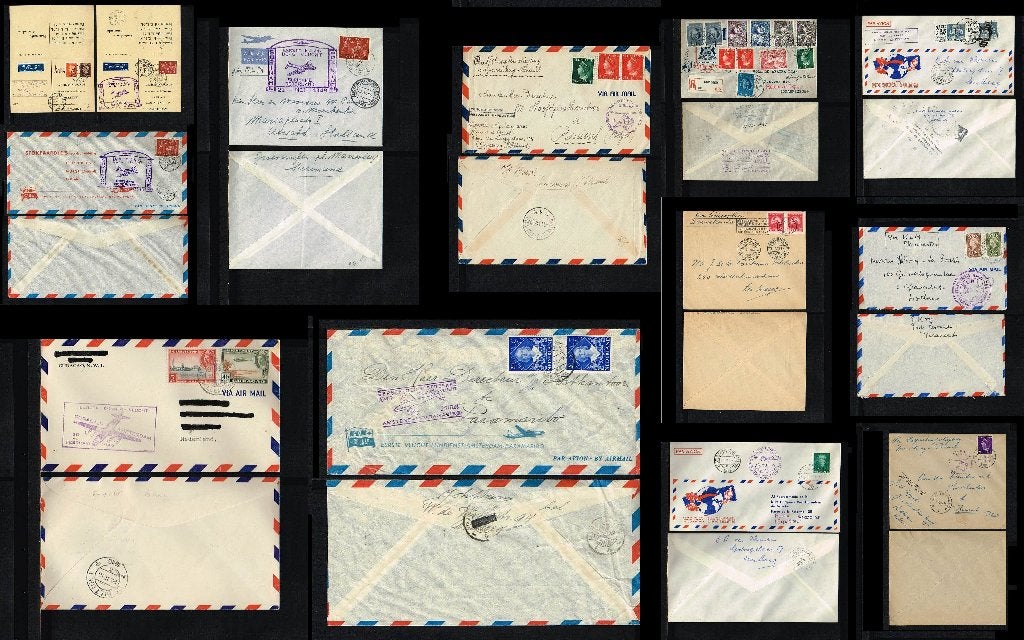 Setje van 12 Eerste (KLM) vluchten tussen 1946 - 1952 [X10a], Ophalen of Verzenden, Envelop