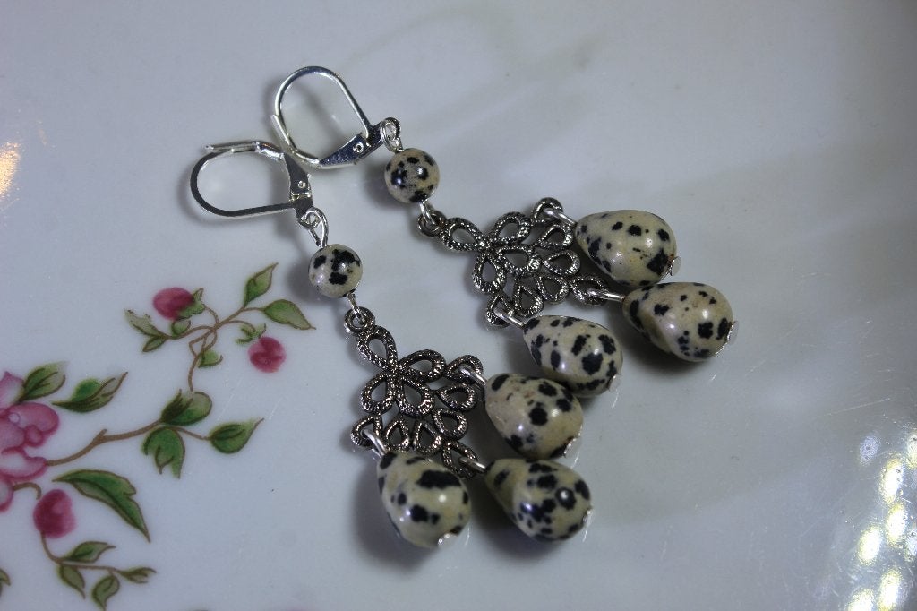 Boho oorbellen met Jasper natuursteen pegels, 925 zilver, Overige materialen, Hangers, Overige kleuren, Nieuw