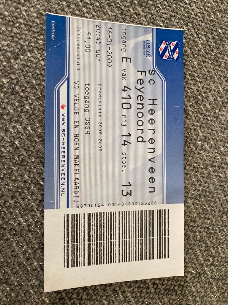 TICKET HEERENVEEN-FEYENOORD 08-09, Ophalen of Verzenden, Zo goed als nieuw, Feyenoord, Overige typen