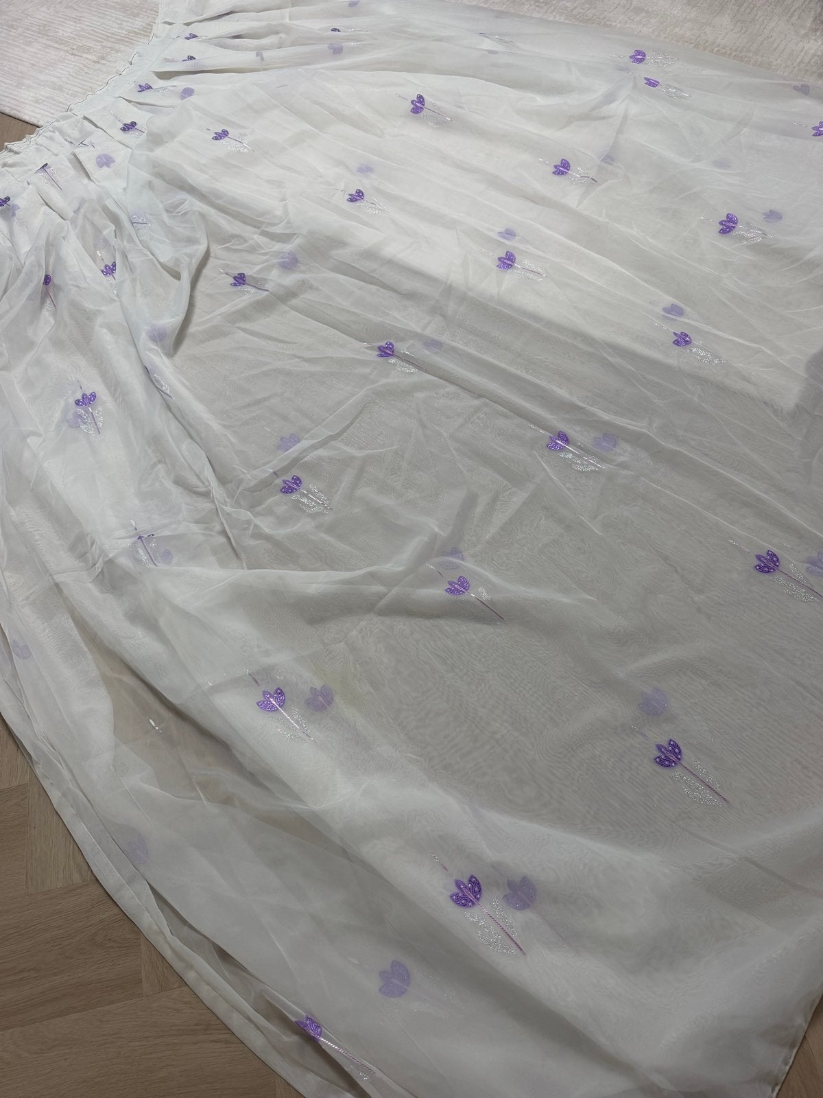 Witte vitrage met paarse bloemen, 230cm hoog, Vitrage, Gebruikt, Overige merken, Wit