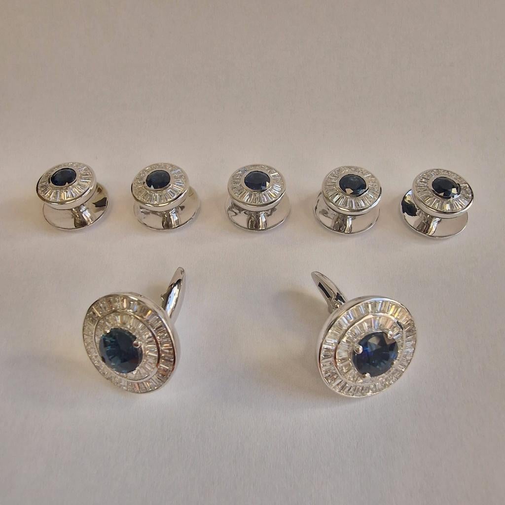 Knopensetje heren - 18kt witgoud met Saffier en Diamant, ONBEKEND, Nieuw, Ophalen of Verzenden, ONBEKEND