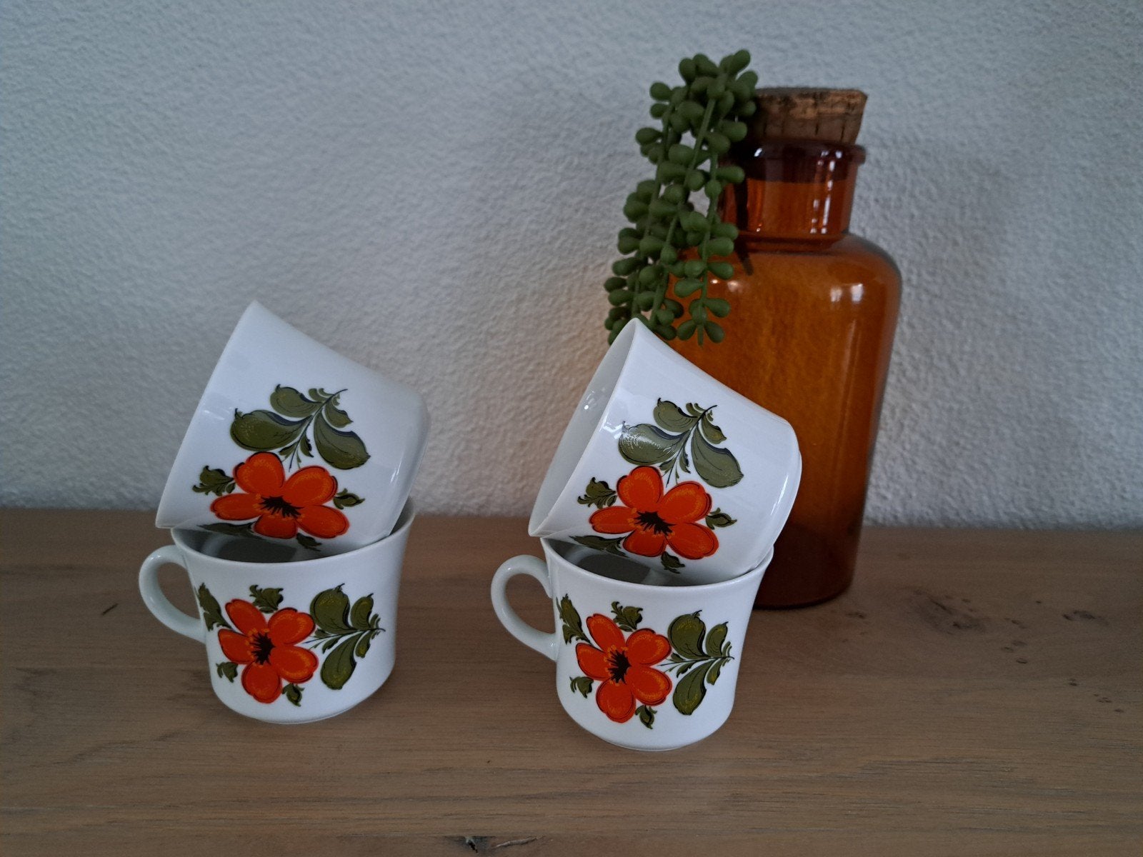 4 Vintage kopjes Bavaria Schumann Arzberg Germany bloemen, Ophalen of Verzenden, Gebruikt, Overige stijlen, Kop(pen) en/of Schotel(s)