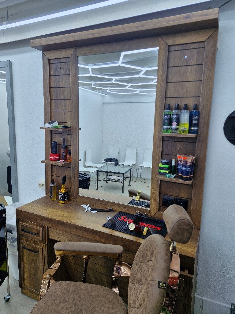 Luxe Barbershop Werkplek / Kappersmeubel met Spiegel kastjes, Ophalen, Zo goed als nieuw, Overige typen