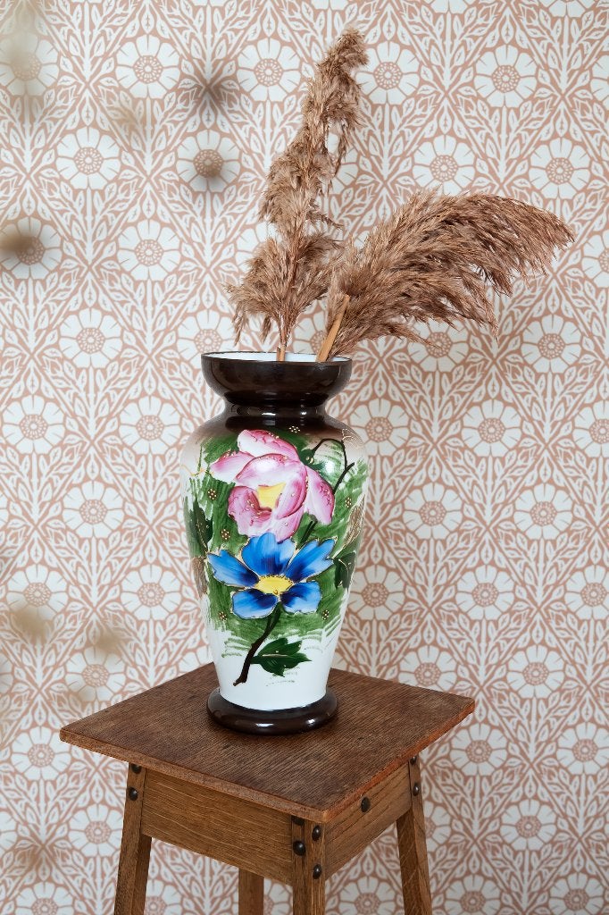Vintage antiek vaas melkglas bloemen opaline, Antiek en Kunst, Ophalen of Verzenden