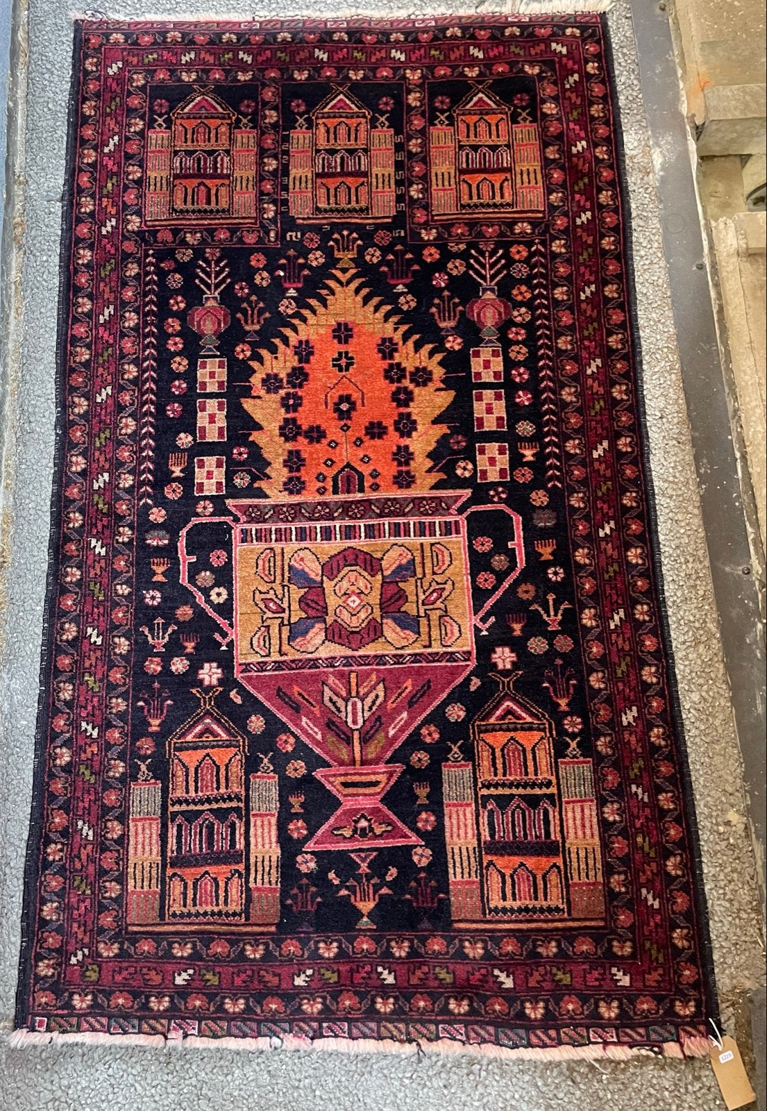 Handgeknoopt Afgaans Teimani/ Baluch vaastapijt 90x 150, 100 tot 150 cm, Zwart, Zo goed als nieuw, Rechthoekig