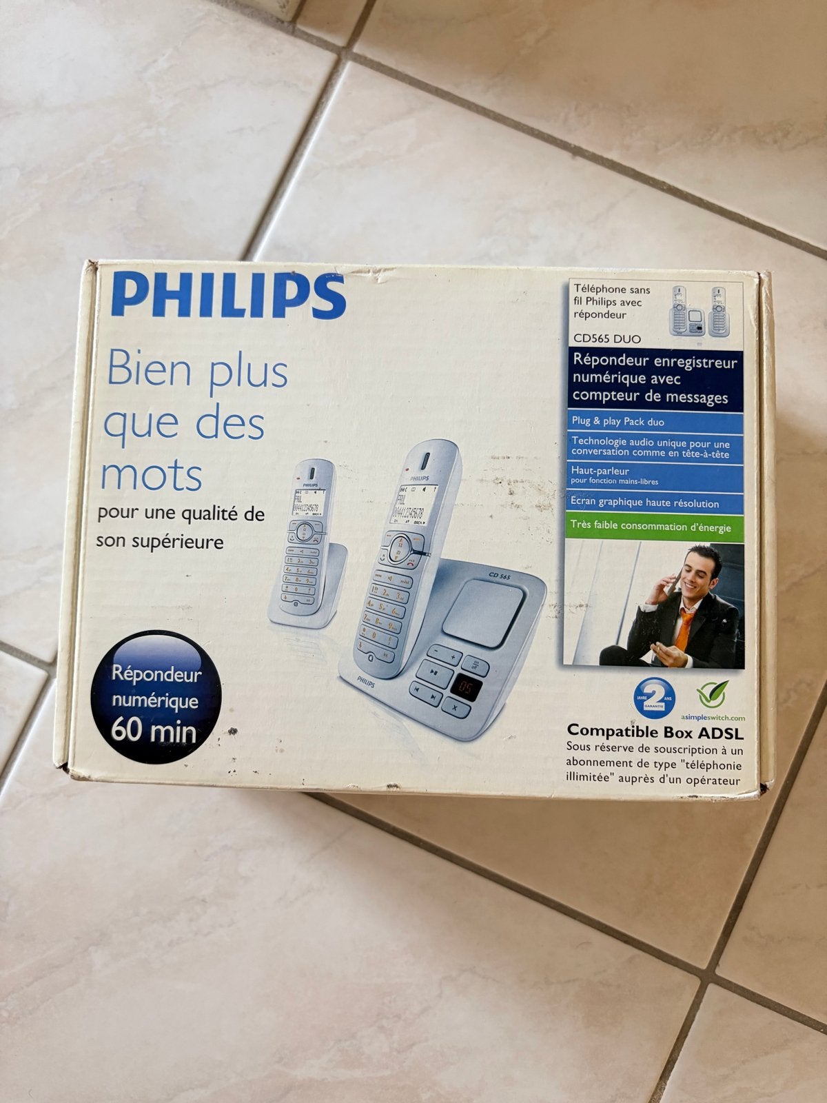 Philips CD565 DUO draadloze telefoon met antwoordapparaat, Telecommunicatie, Ophalen of Verzenden, Nieuw, 2 handsets