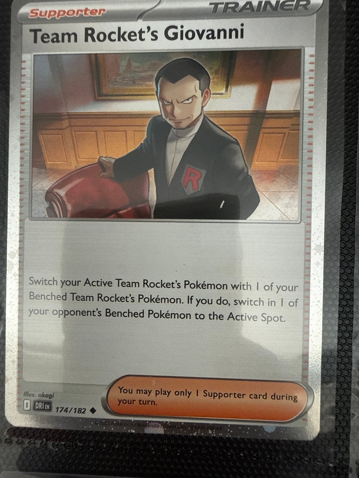 Pokémon TCG: Team Rocket's Giovanni Supporter Kaart, Ophalen of Verzenden, Zo goed als nieuw, Losse kaart