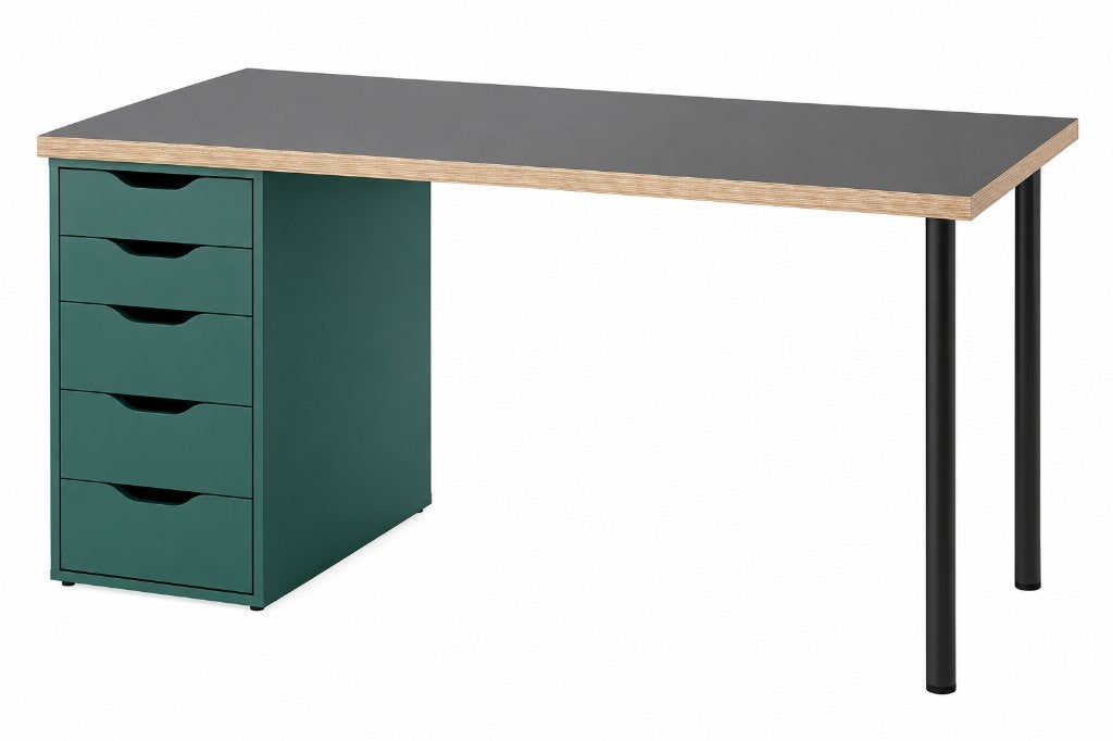 IKEA LAGKAPTEN / ALEX Desk with Drawers – Grey/Green, Ophalen, Spaanplaat of MDF, Zo goed als nieuw, IKEA