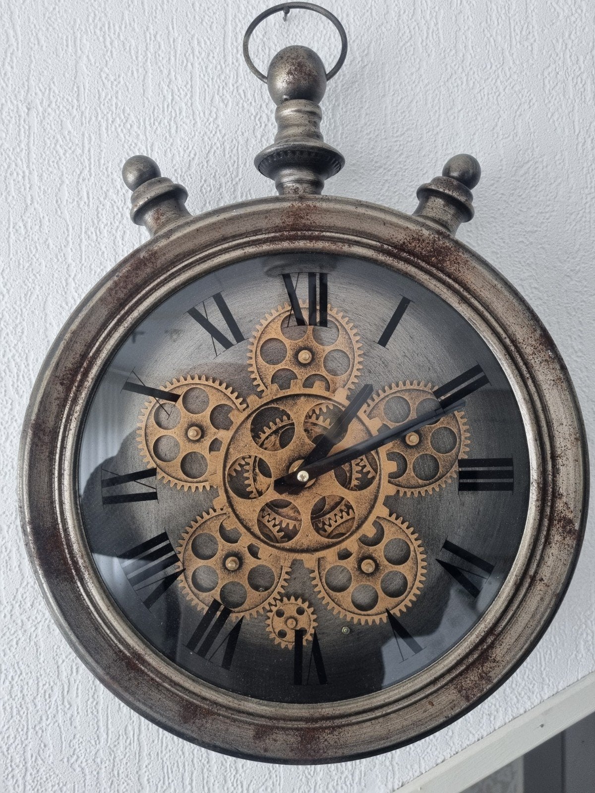 Grote wandklok met zichtbaar uurwerk - Steampunk stijl, Ophalen of Verzenden, Gebruikt, Wandklok