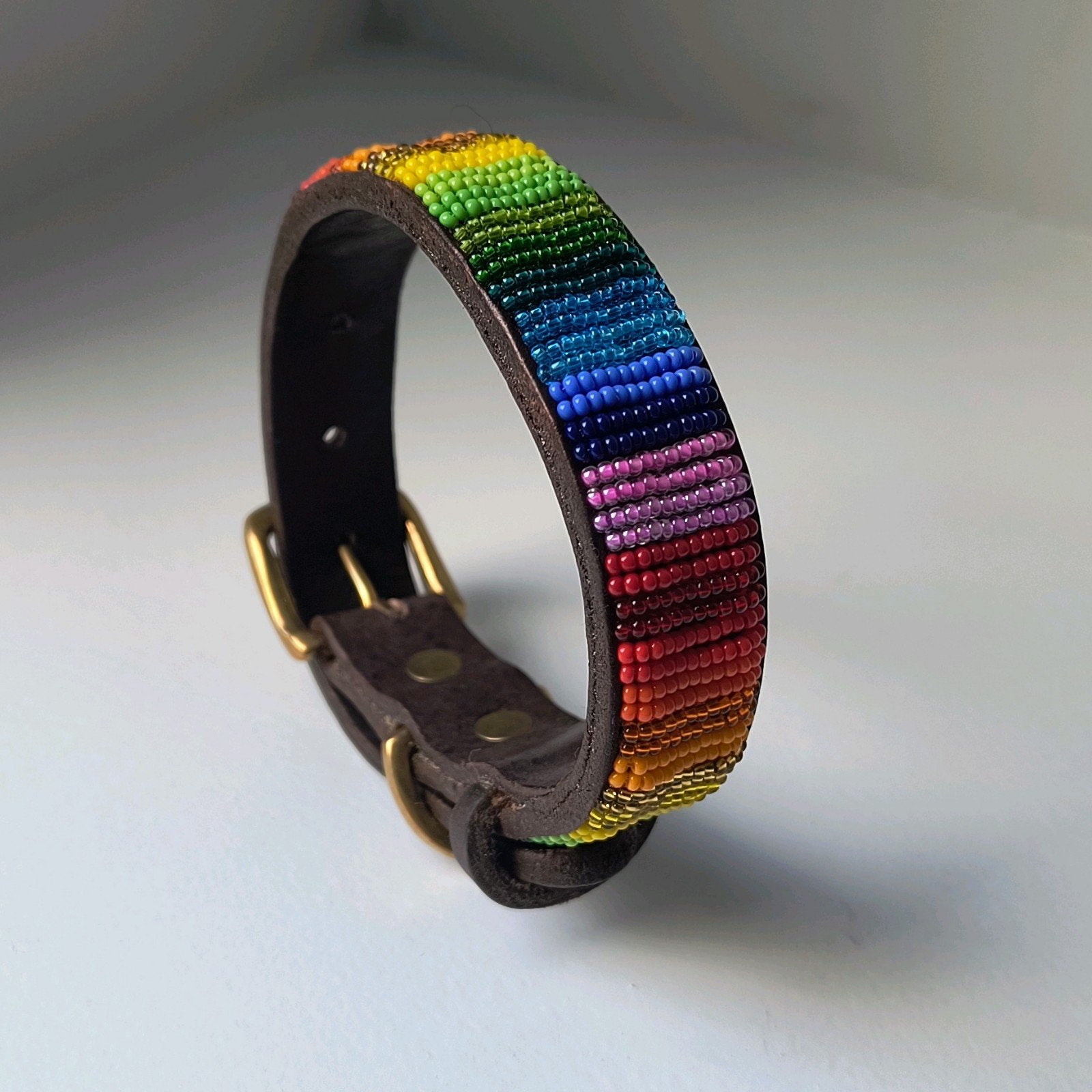Handgemaakte leren hondenhalsband met kralen – Small, Ophalen of Verzenden, Handgemaakt, Nieuw