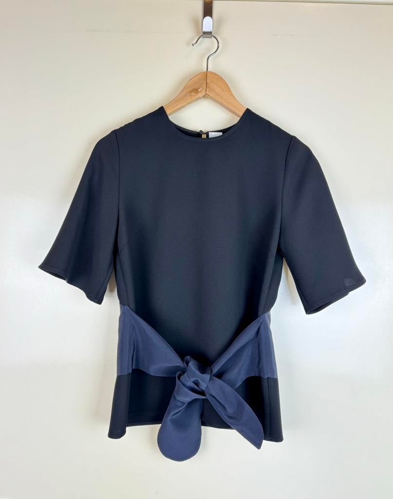 VICTORIA BECKHAM Black Navy Silk Belted Blouse Top Shirt XS, Kleding | Dames, Ophalen of Verzenden, Zo goed als nieuw, Maat 34 (XS) of kleiner
