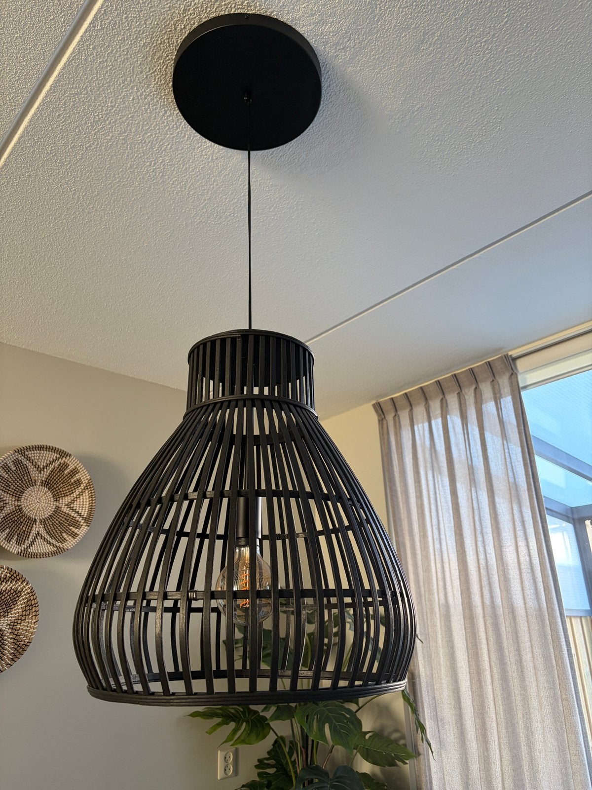 Hanglamp bamboe zwart, Ophalen, Zo goed als nieuw