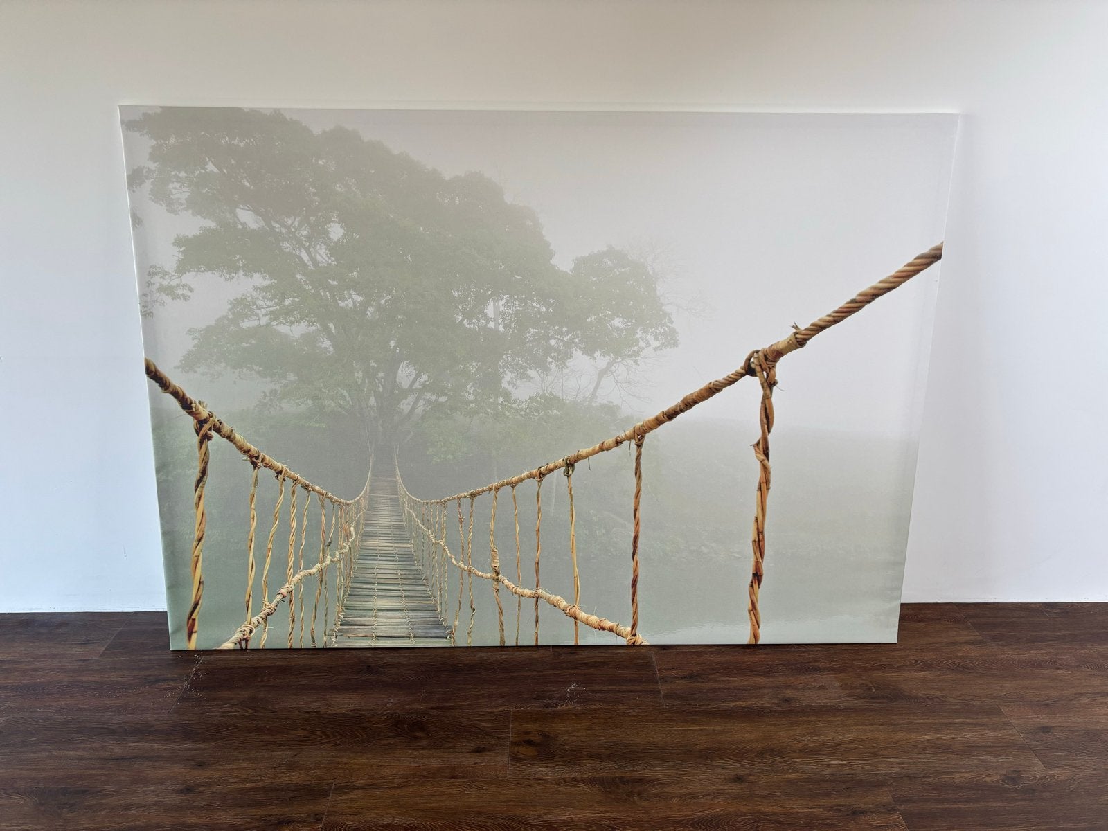 Ikea canvas poster van touwbrug in de mist, Ophalen, 125 cm of meer, Zo goed als nieuw, Foto of Poster