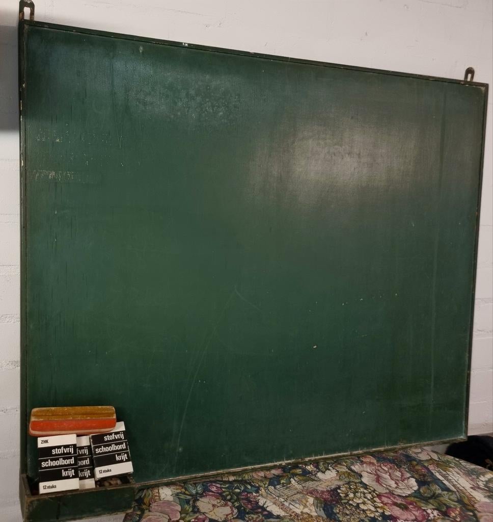 Vintage schoolbord 80x100 cm met borstel en krijt, Ophalen, Aardrijkskunde