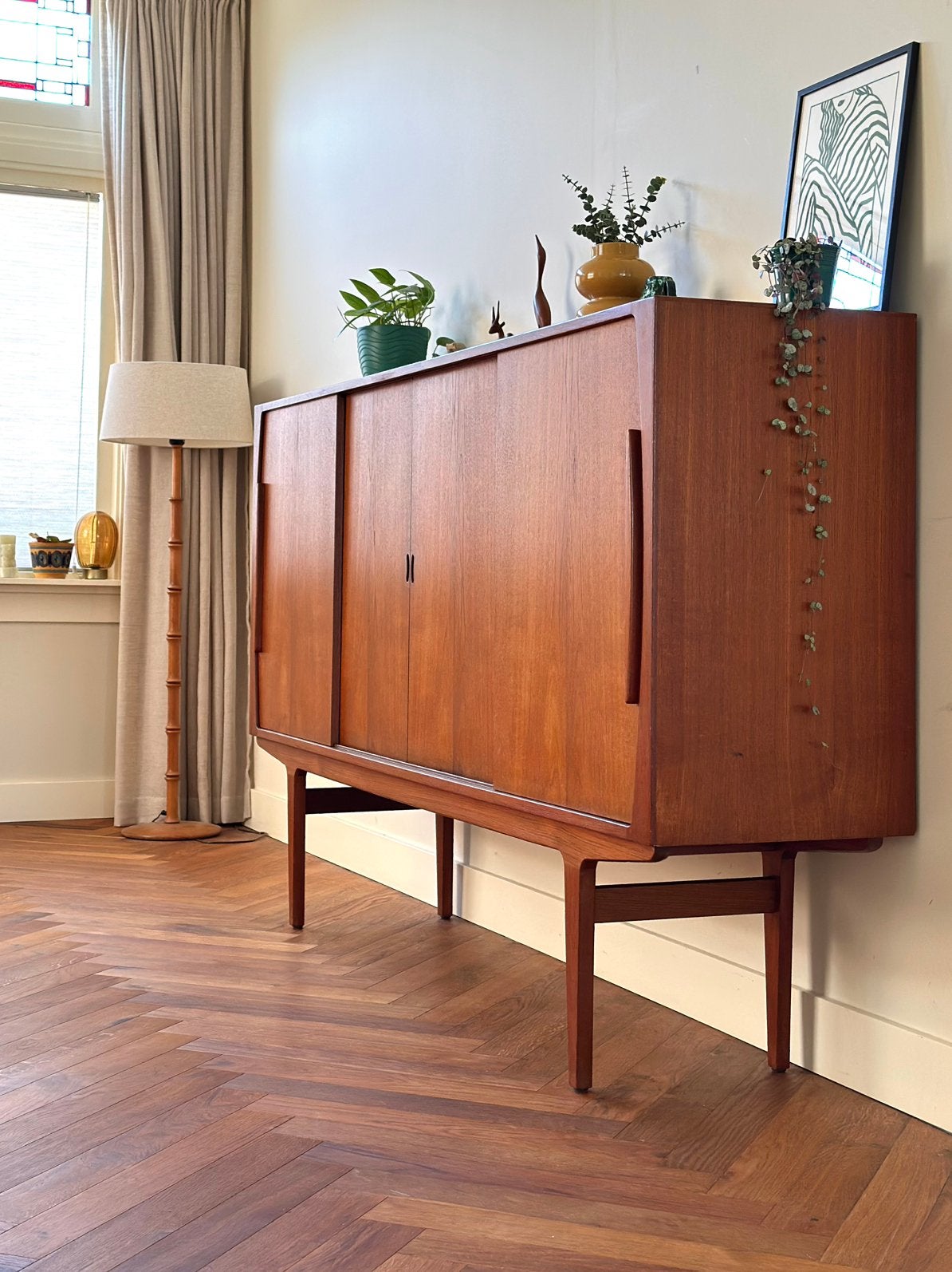 Vintage highboard Deens buffet kast teak hout jaren 50/60/70, Ophalen, Gebruikt, Met deur(en), 100 tot 150 cm
