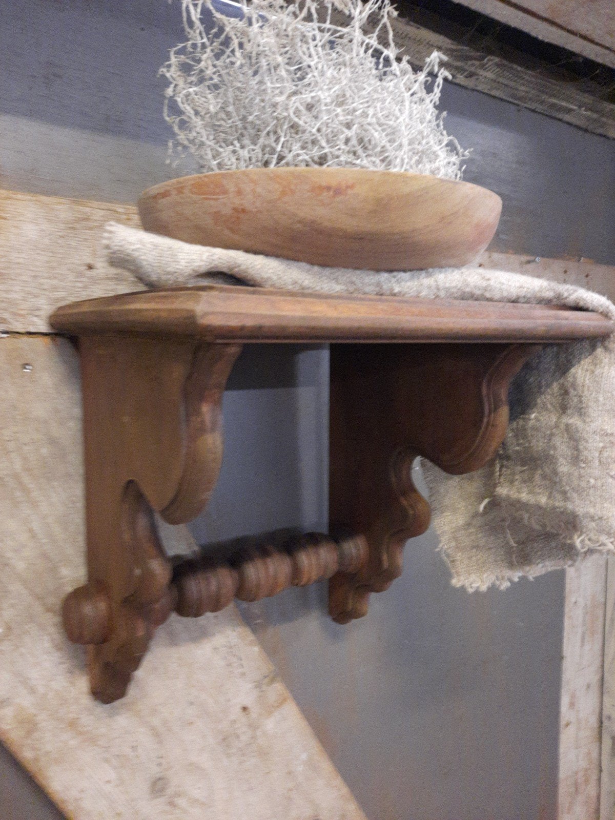 Oude houten console wandplank keukenrekje stoer sober hout, Ophalen, Gebruikt, Hout