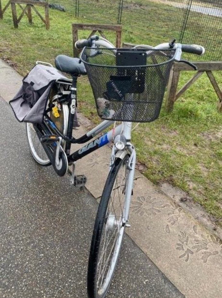 Giant damesfiets met mand, bagagedrager en fietstassen, Gebruikt, Versnellingen, 50 tot 53 cm, Trommelrem