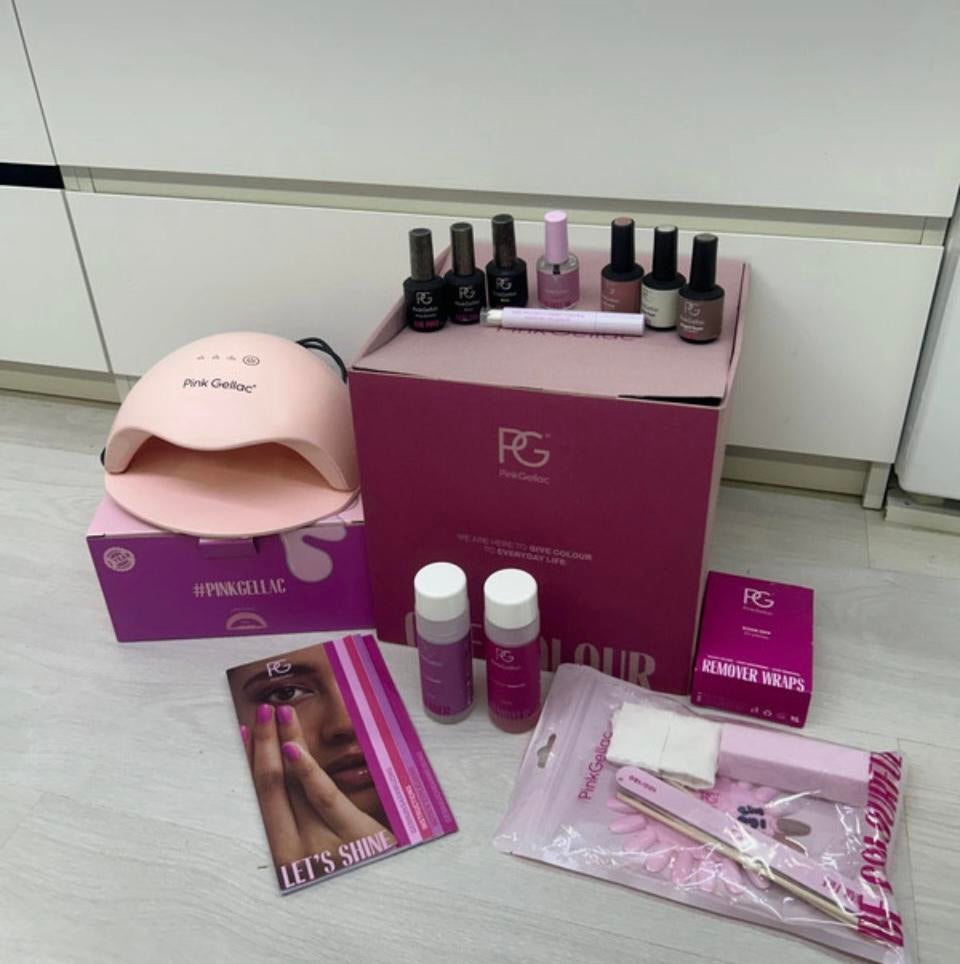 Complete pinkgellac set, Ophalen of Verzenden, Zo goed als nieuw, Overige kleuren, Handen en Nagels