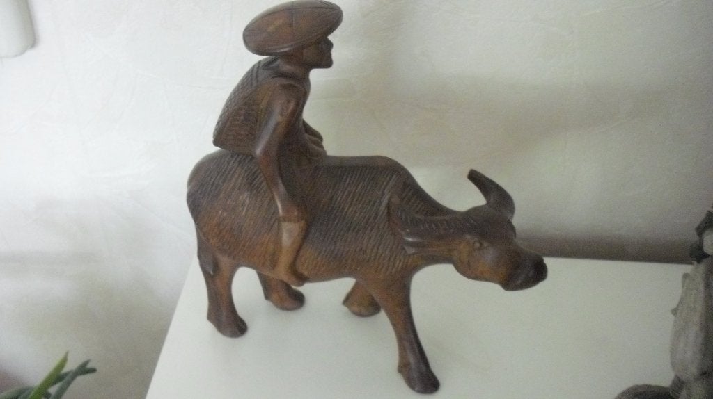 Houten Beeld Waterbuffel-Indonesië, Ophalen of Verzenden, Handgemaakt, 20 - 50 cm, Beeld