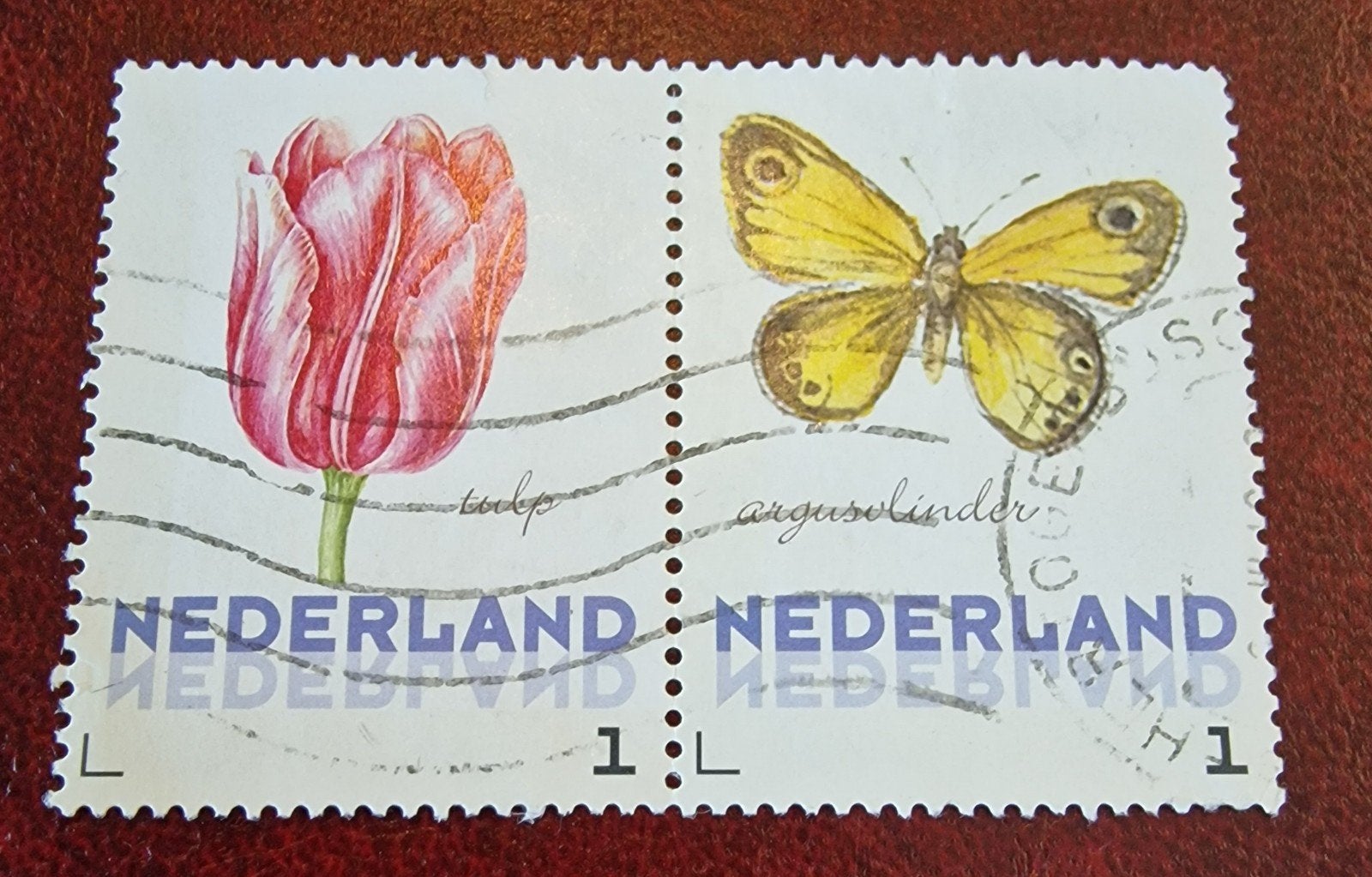 kv820 persoonlijke postzegel: Tulp en Argusvlinder, Ophalen of Verzenden, Na 1940, Gestempeld