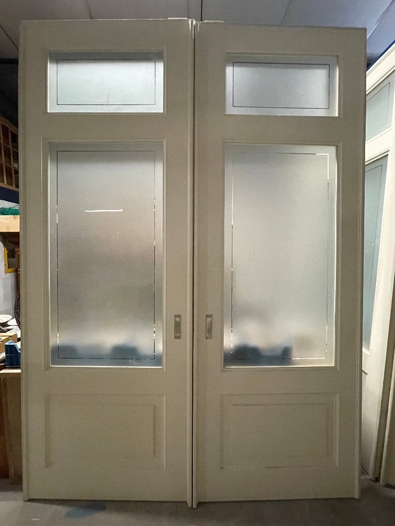 3 sets schuif / en suite deuren met geëtst glas 292x208cm.