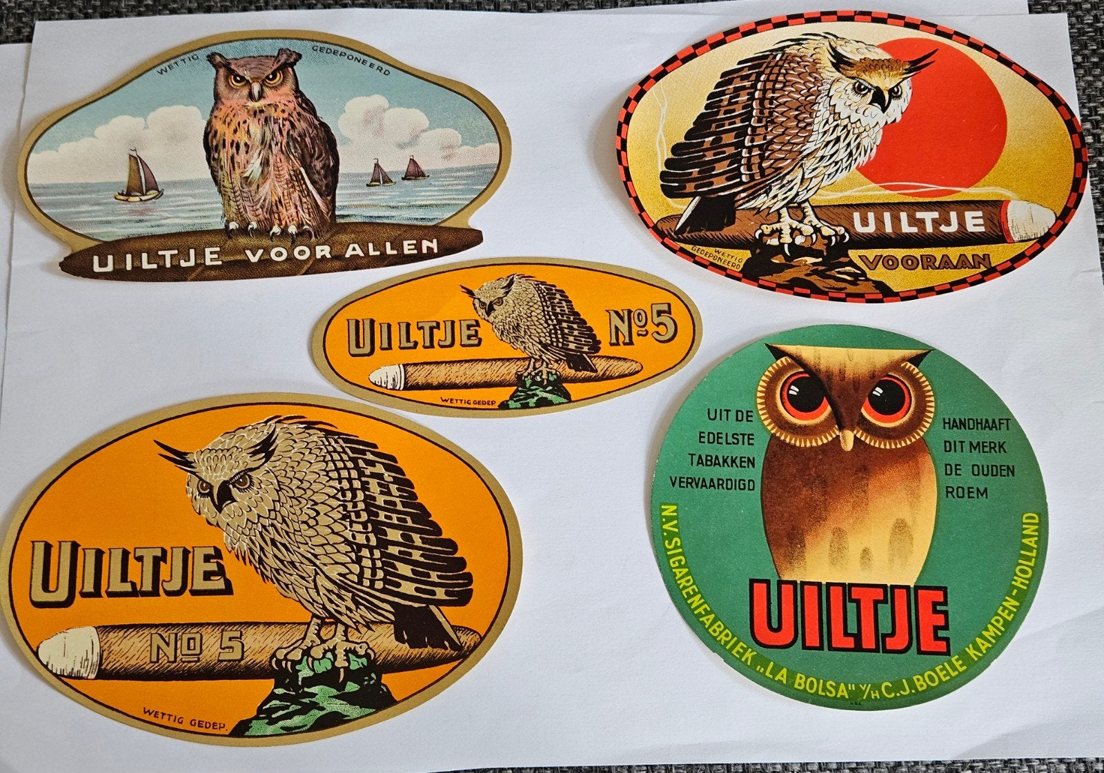 5x Vintage Uiltje Sigaren Kist etiketten, Verzenden, Zo goed als nieuw, Verpakking