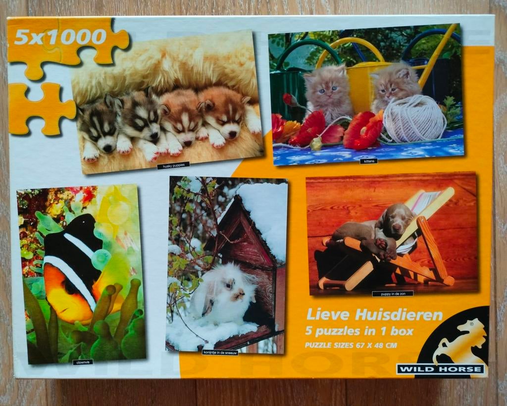 Lieve Huisdieren puzzels 5x1000 stukjes, Ophalen of Verzenden