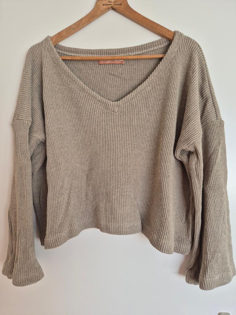 Common & Sense ribgebreide trui met V-hals, Kleding | Dames, Beige, Ophalen of Verzenden, Zo goed als nieuw, Common & Sense