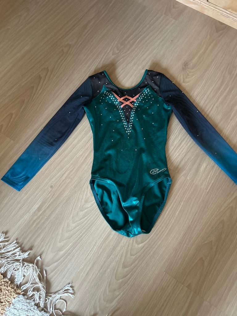 Turnpakje met lange mouwen - Groen/Blauw, Sport en Fitness, Turnen, Zo goed als nieuw, Turnpak(je), Groen, Kindermaat 122 t/m 140